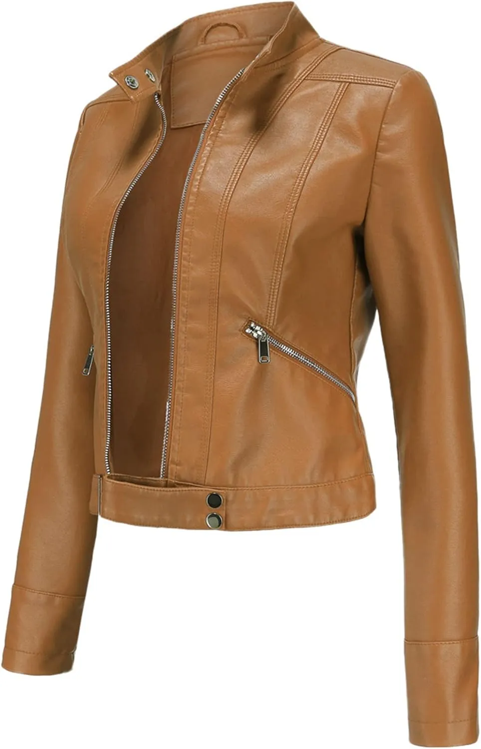 Women's Biker Moto Leather Jacket, PU Slim Short Zip Up Coat Jacket Outerwear