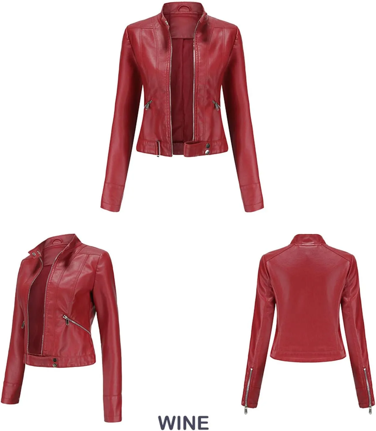 Women's Biker Moto Leather Jacket, PU Slim Short Zip Up Coat Jacket Outerwear