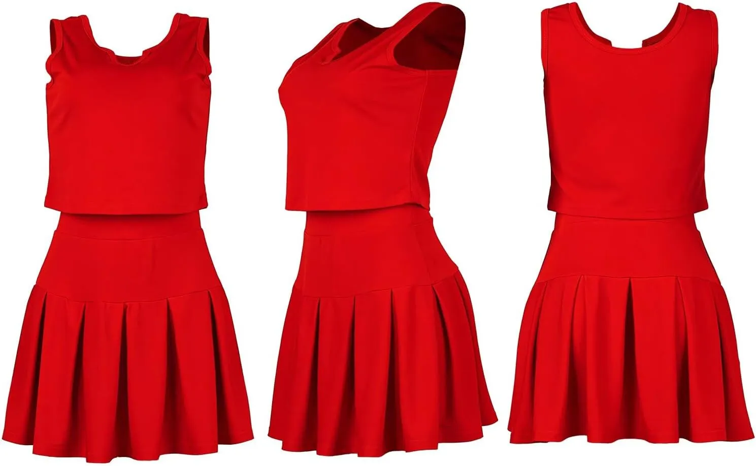 Womens Bodycon Dress Set - Tie Knot Front Crop Tank Top High Waist Pleated Mini Skirt Two Piece Outfit Suit Set
