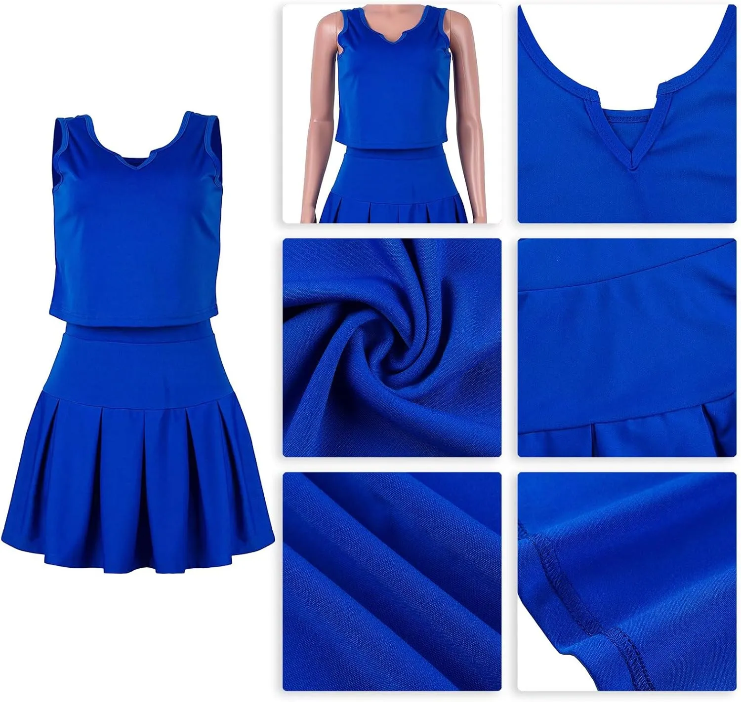 Womens Bodycon Dress Set - Tie Knot Front Crop Tank Top High Waist Pleated Mini Skirt Two Piece Outfit Suit Set