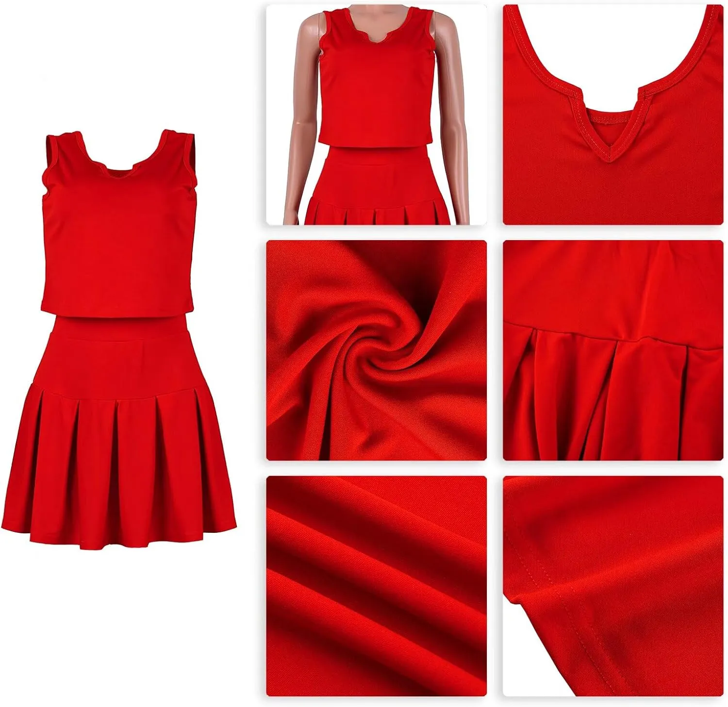 Womens Bodycon Dress Set - Tie Knot Front Crop Tank Top High Waist Pleated Mini Skirt Two Piece Outfit Suit Set