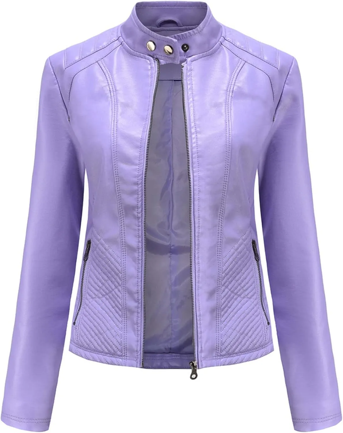 Women's Casual Faux Leather Motorcycle Jacket PU Moto Biker Coat with Zipper Pockets