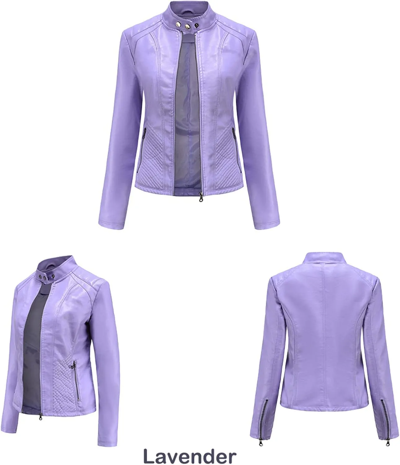 Women's Casual Faux Leather Motorcycle Jacket PU Moto Biker Coat with Zipper Pockets