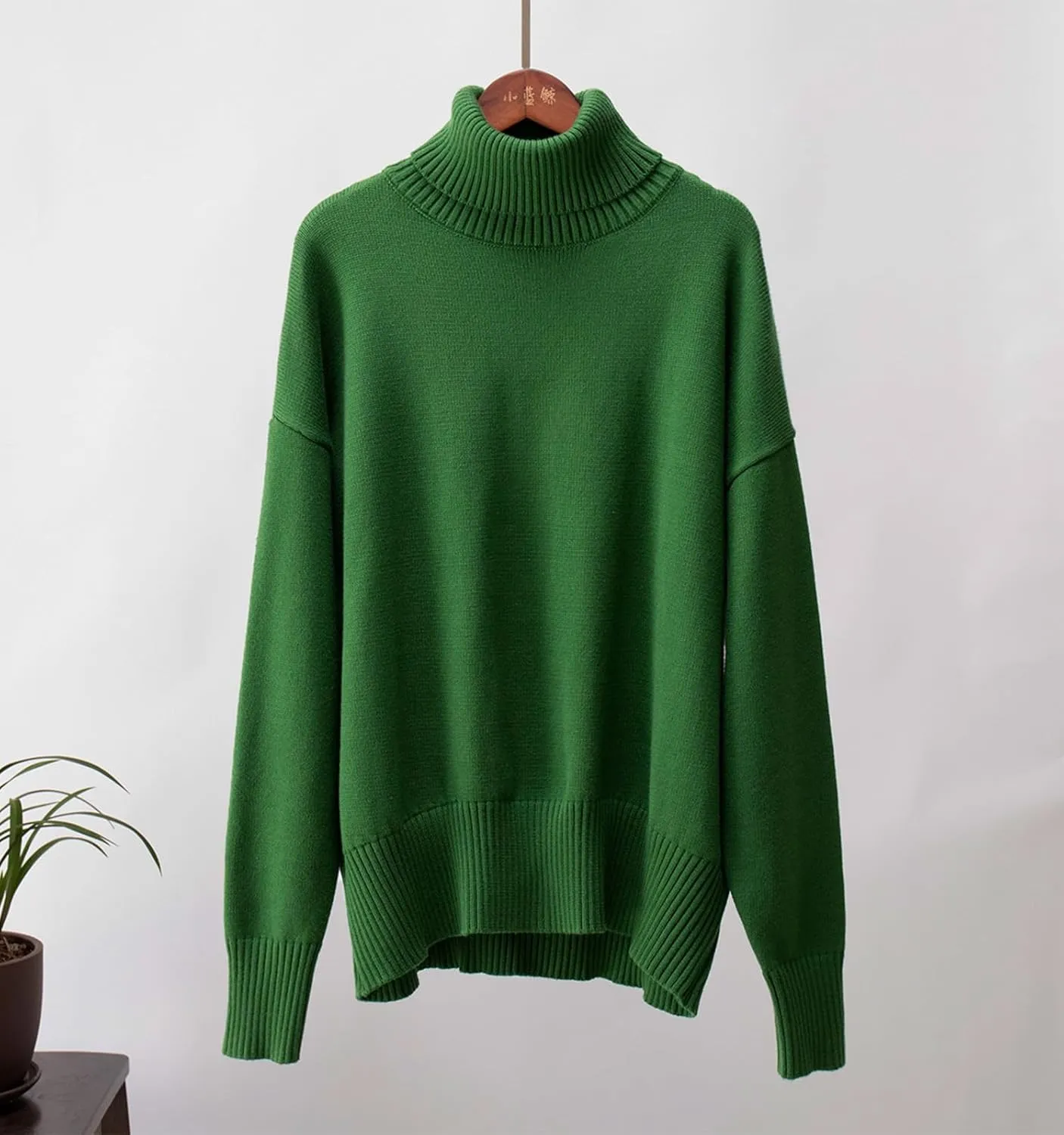 Women's Classic Turtleneck Long Sleeve Drop Shoulder Solid Color Knit Oversized Pullover Sweaters