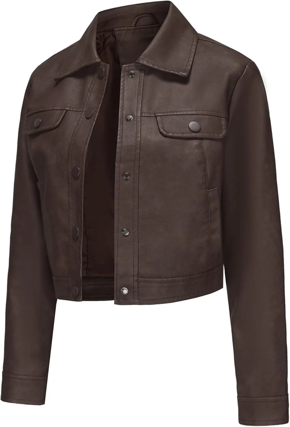 Women's Faux Leather Crop Jacket Button Down Cropped Motorcycle Jackets PU Moto Biker Coat