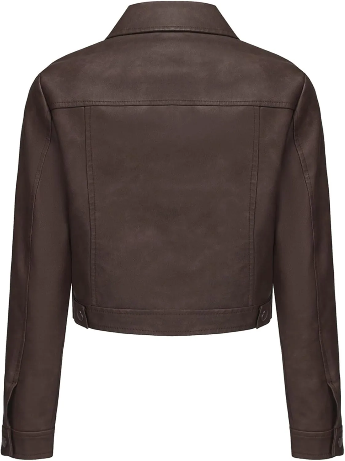 Women's Faux Leather Crop Jacket Button Down Cropped Motorcycle Jackets PU Moto Biker Coat
