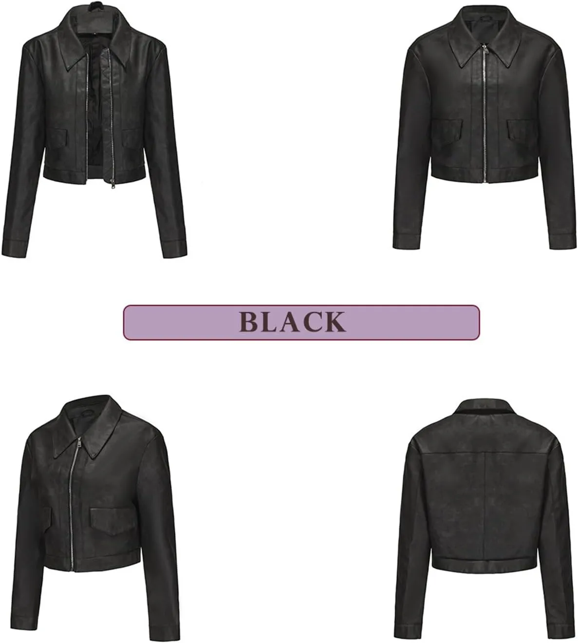 Women's Faux Leather Motorcycle Jacket Slim Crop Bomber PU Moto Biker Outwear Coat