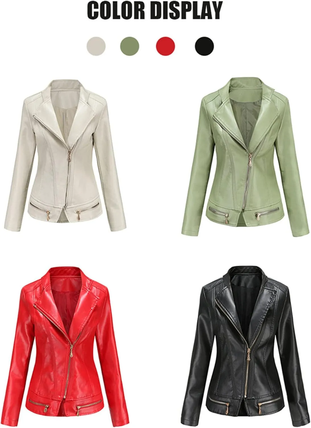 Women's Faux Leather Short Moto Jacket Zip-up Slim PU Biker Coat