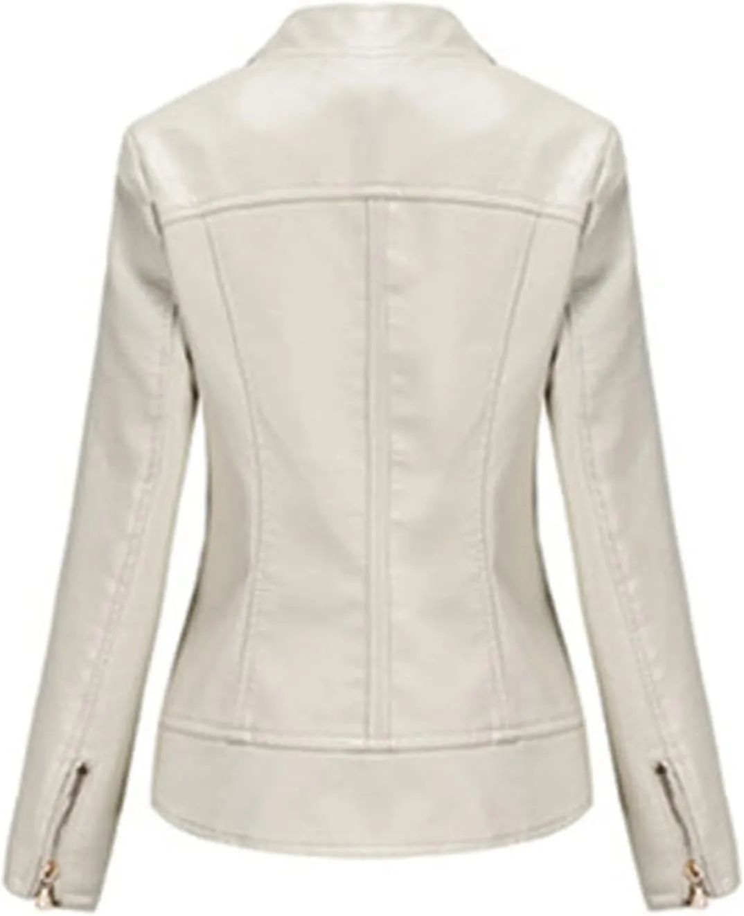 Women's Faux Leather Short Moto Jacket Zip-up Slim PU Biker Coat