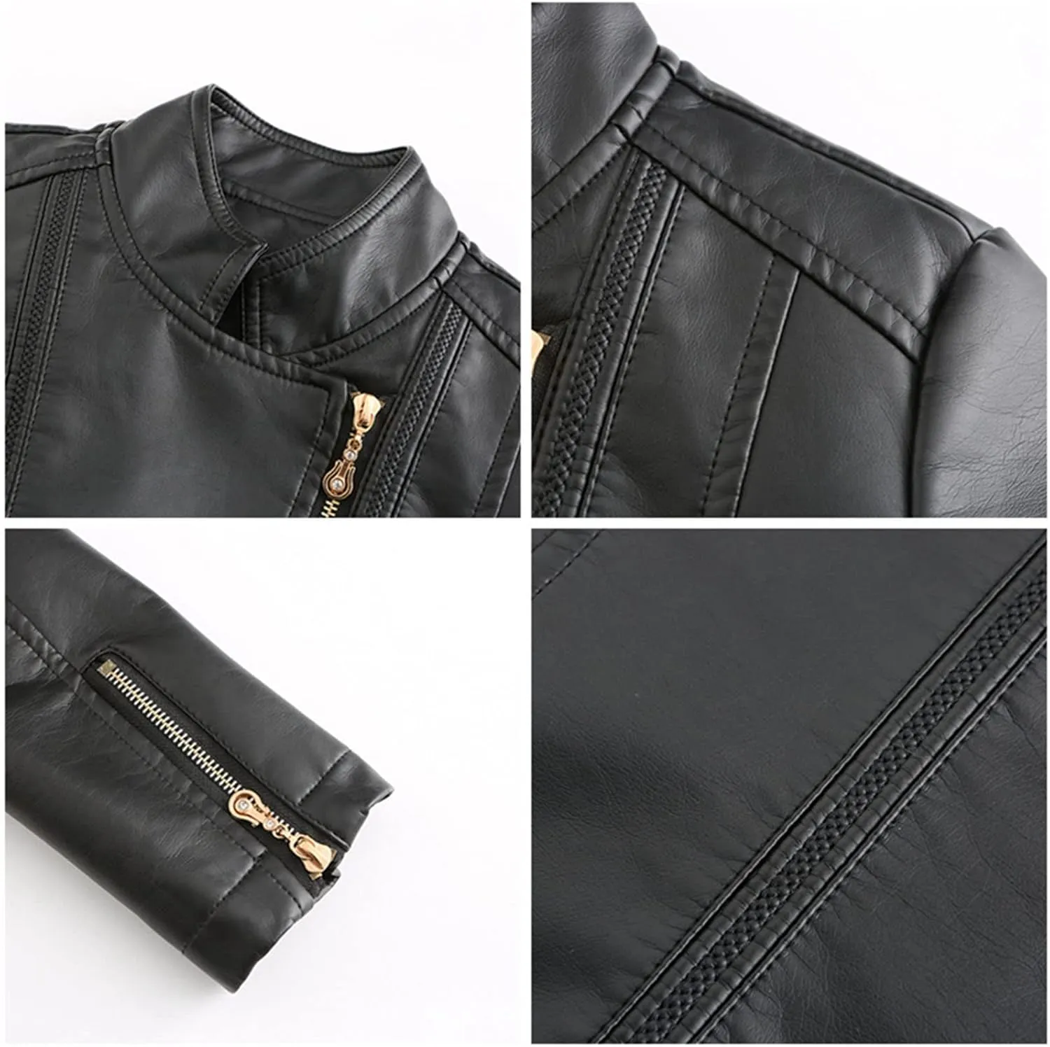Women's Faux Leather Short Moto Jacket Zip-up Slim PU Biker Coat