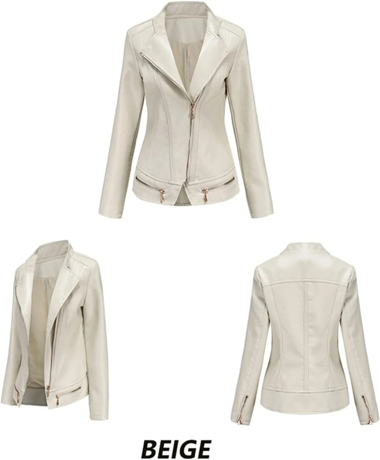 Women's Faux Leather Short Moto Jacket Zip-up Slim PU Biker Coat