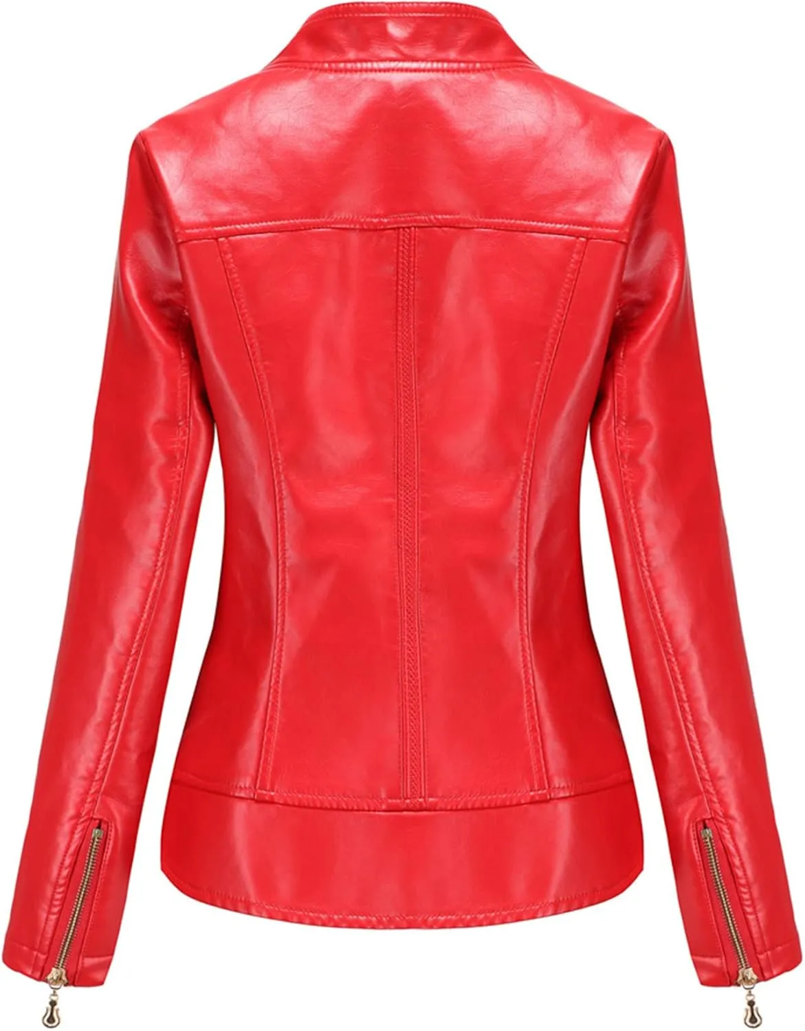 Women's Faux Leather Short Moto Jacket Zip-up Slim PU Biker Coat