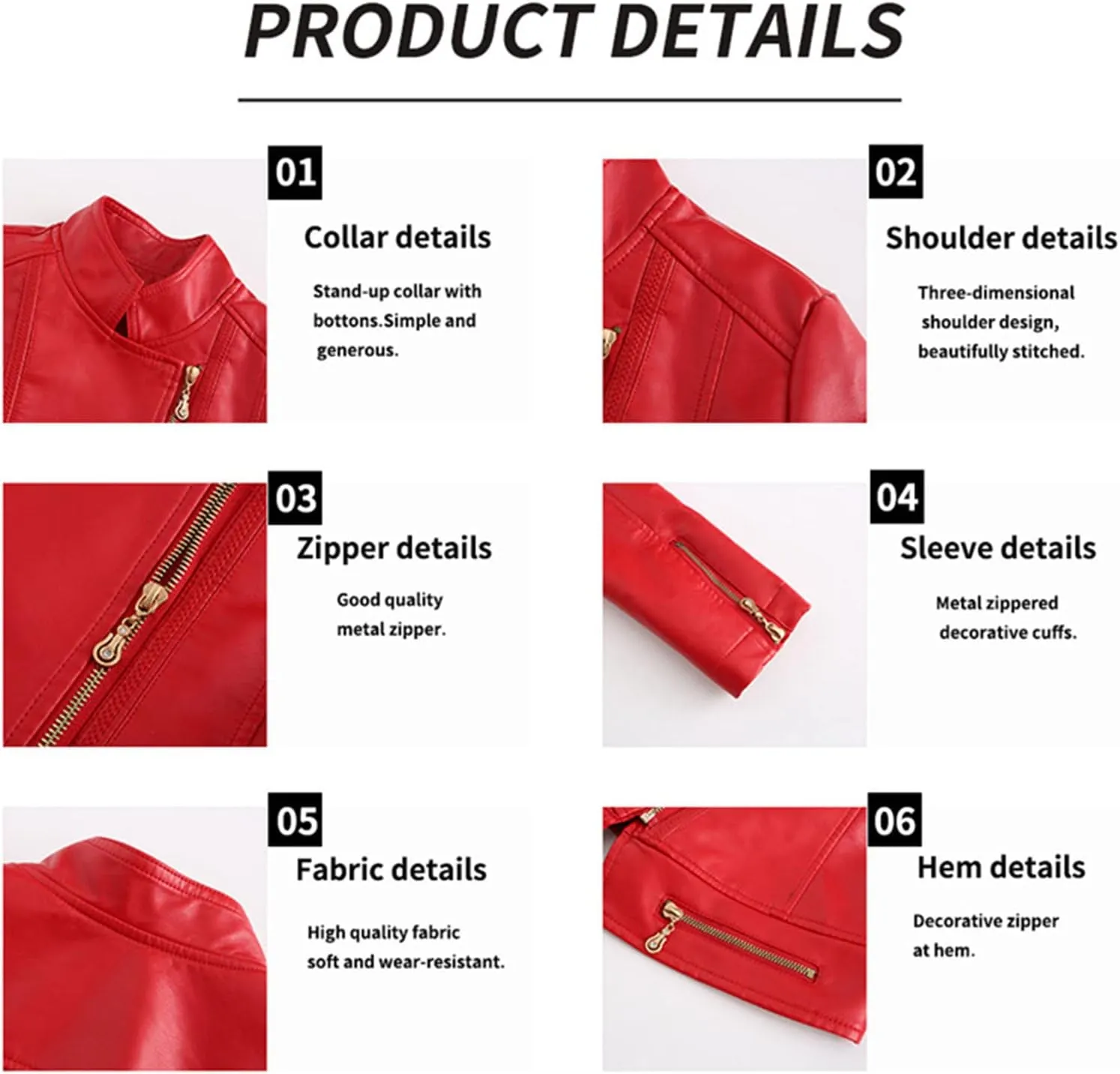 Women's Faux Leather Short Moto Jacket Zip-up Slim PU Biker Coat