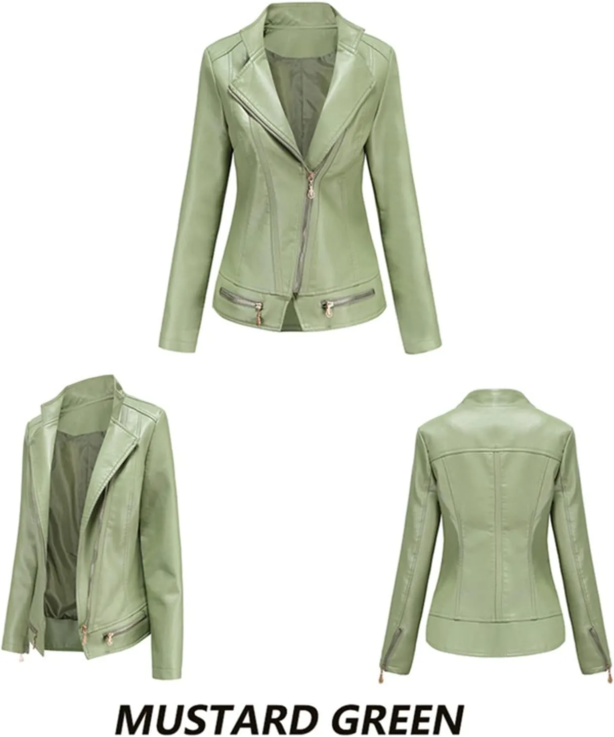 Women's Faux Leather Short Moto Jacket Zip-up Slim PU Biker Coat