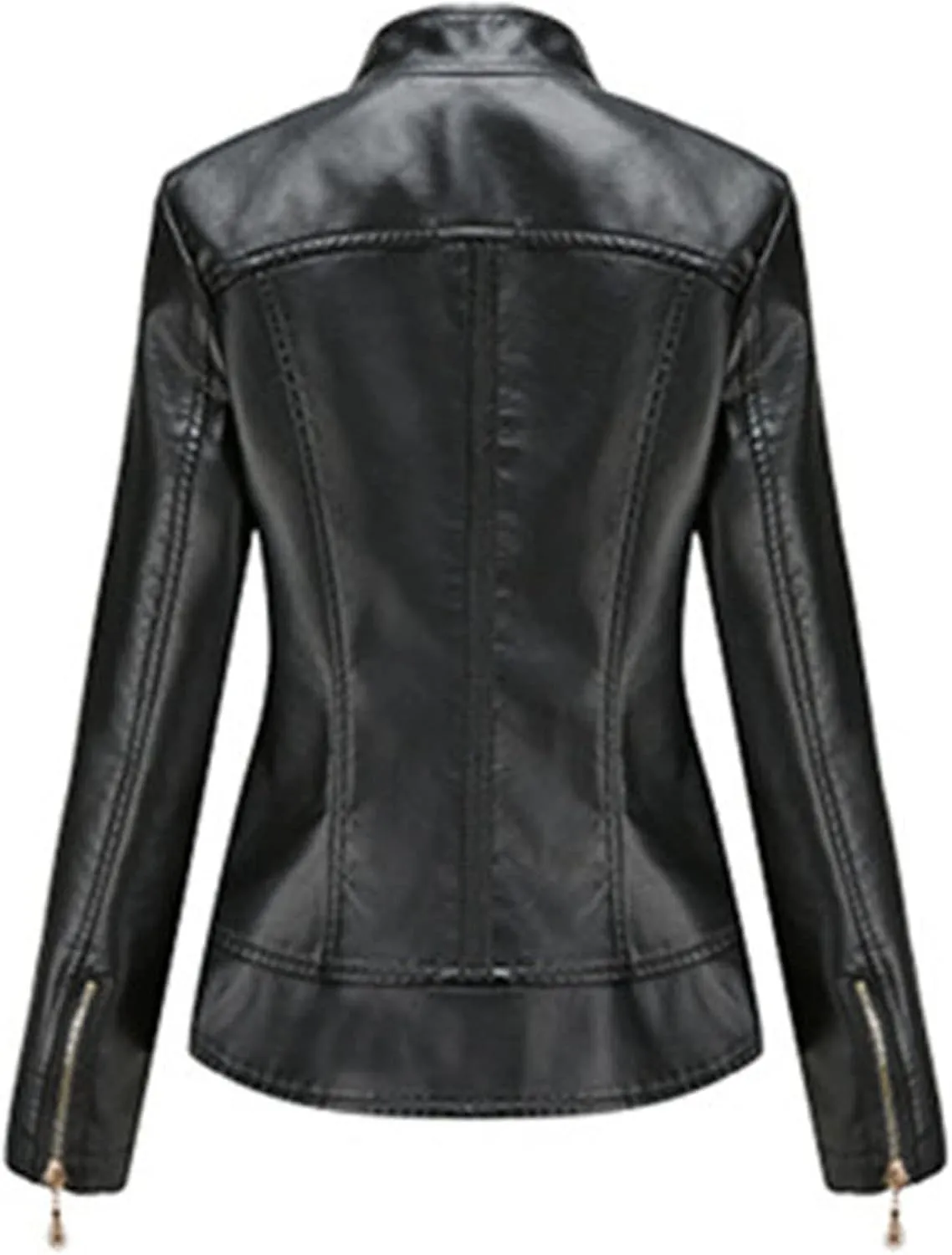 Women's Faux Leather Short Moto Jacket Zip-up Slim PU Biker Coat