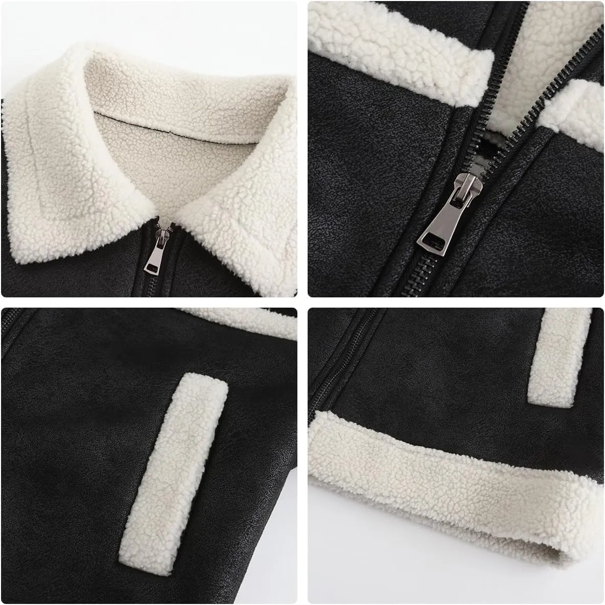 Women's Faux Suede Winter Jacket Shearing Lined Zip Up Winter Aviator Leather Coat Outerwear