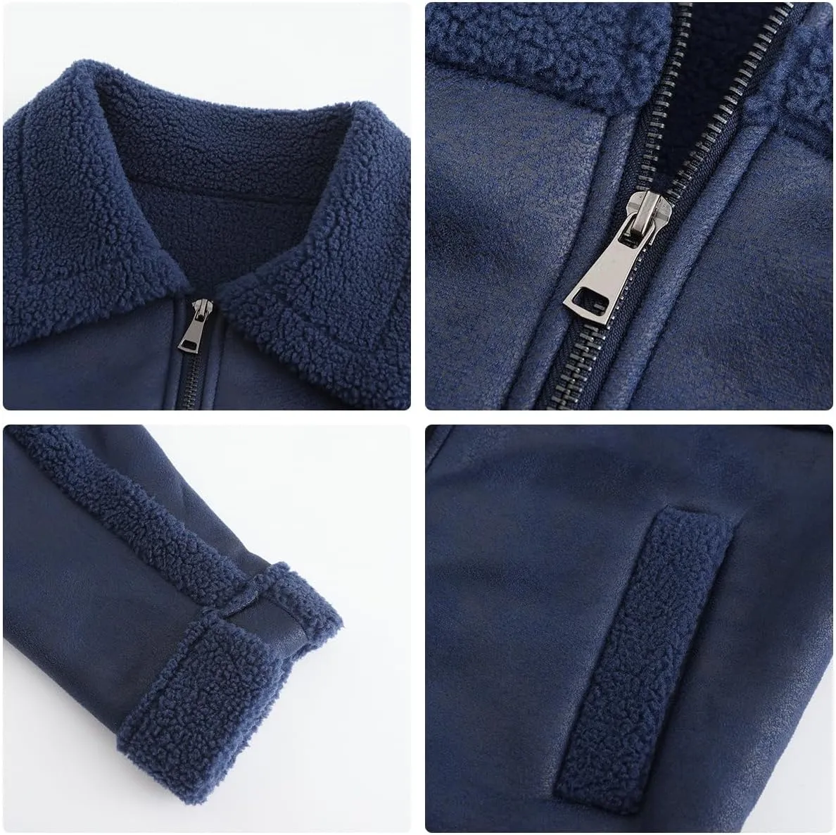 Women's Faux Suede Winter Jacket Shearing Lined Zip Up Winter Aviator Leather Coat Outerwear