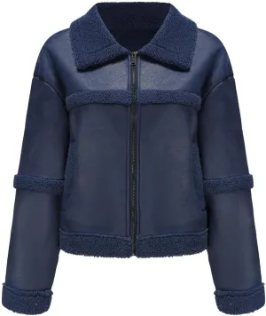 Women's Faux Suede Winter Jacket Shearing Lined Zip Up Winter Aviator Leather Coat Outerwear