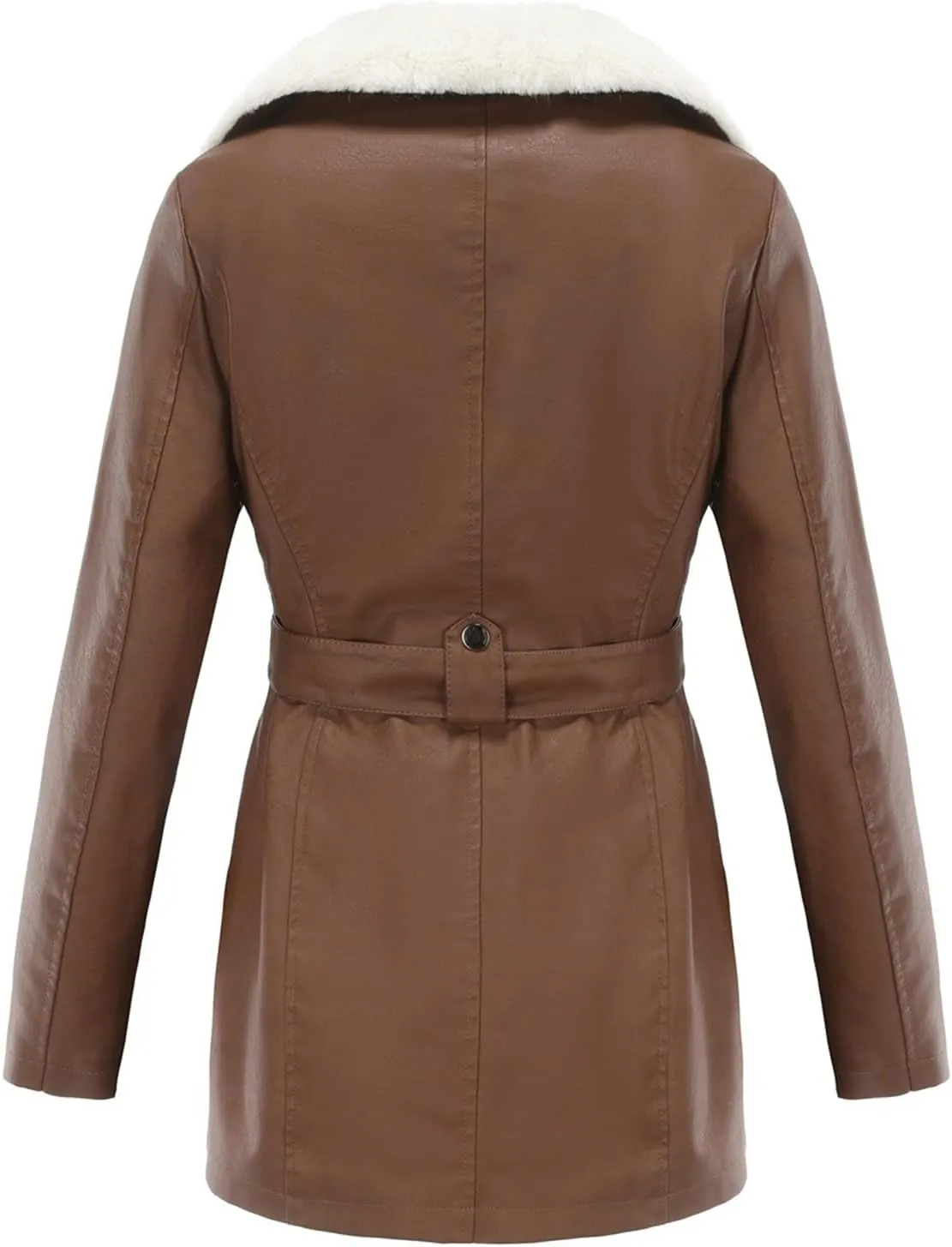 Women's Faux Suede Winter Long Jacket Shearing Lined Winter Aviator Leather Coat with Belt