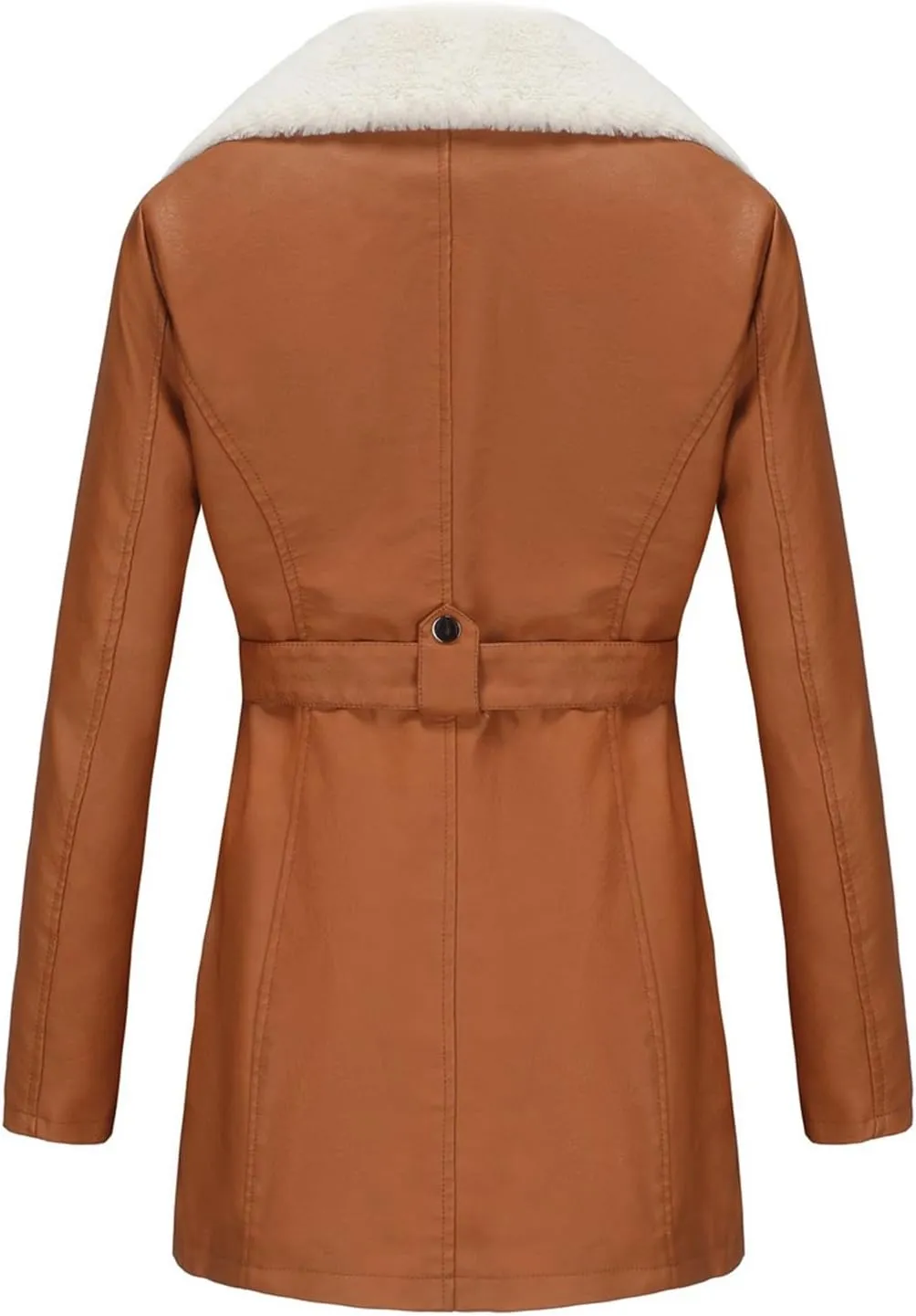 Women's Faux Suede Winter Long Jacket Shearing Lined Winter Aviator Leather Coat with Belt