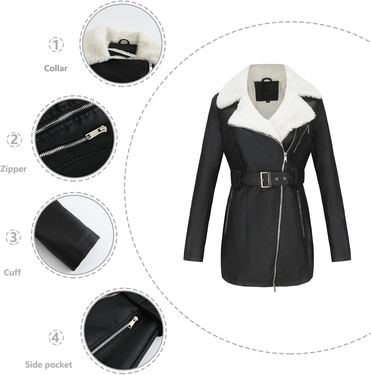 Women's Faux Suede Winter Long Jacket Shearing Lined Winter Aviator Leather Coat with Belt