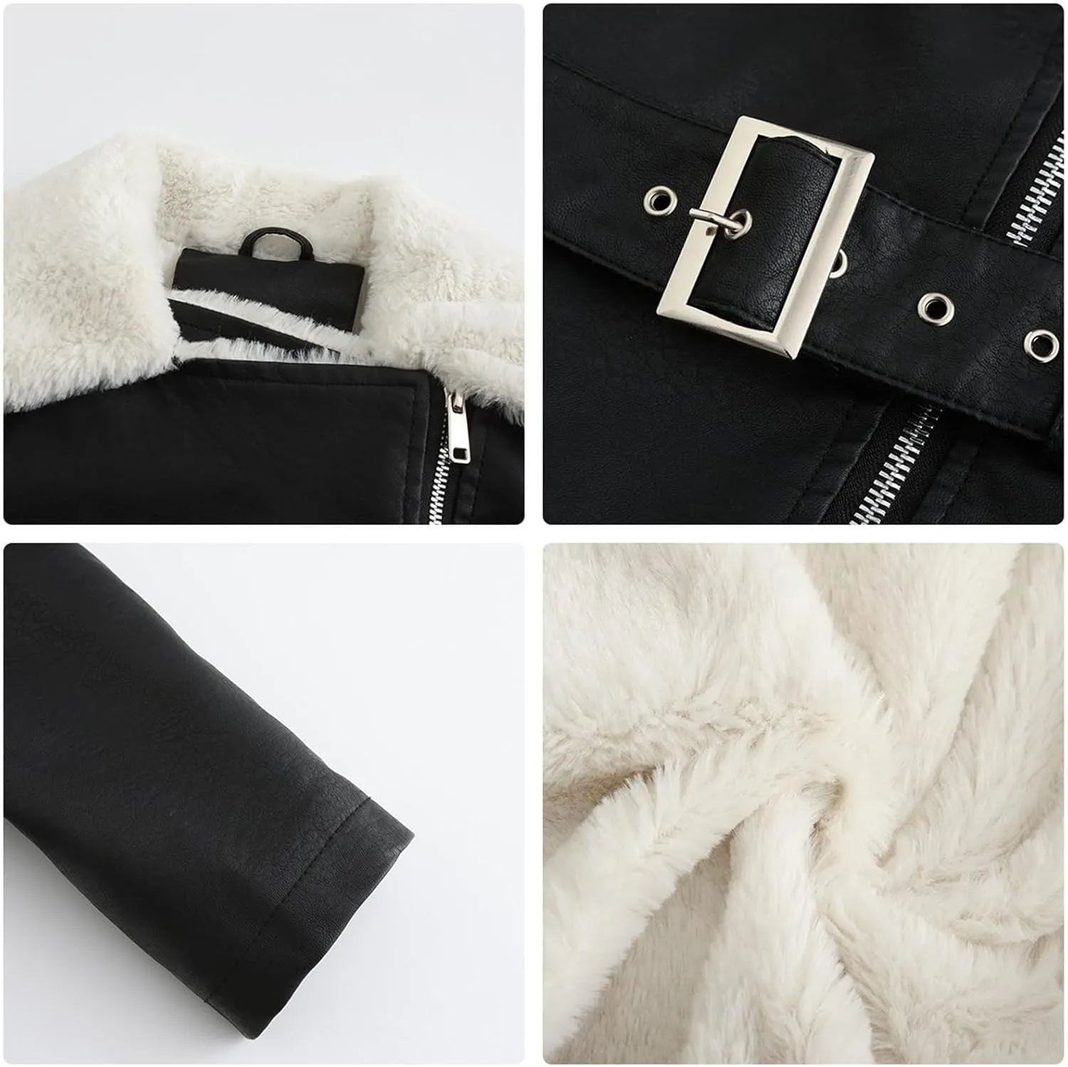 Women's Faux Suede Winter Long Jacket Shearing Lined Winter Aviator Leather Coat with Belt