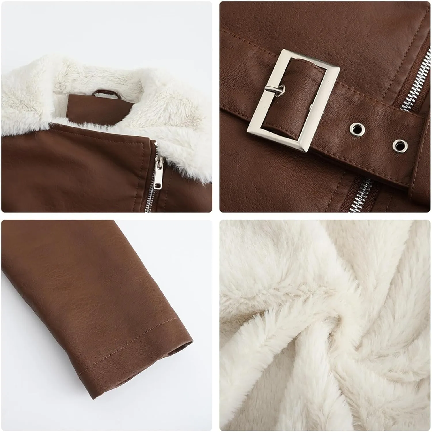 Women's Faux Suede Winter Long Jacket Shearing Lined Winter Aviator Leather Coat with Belt