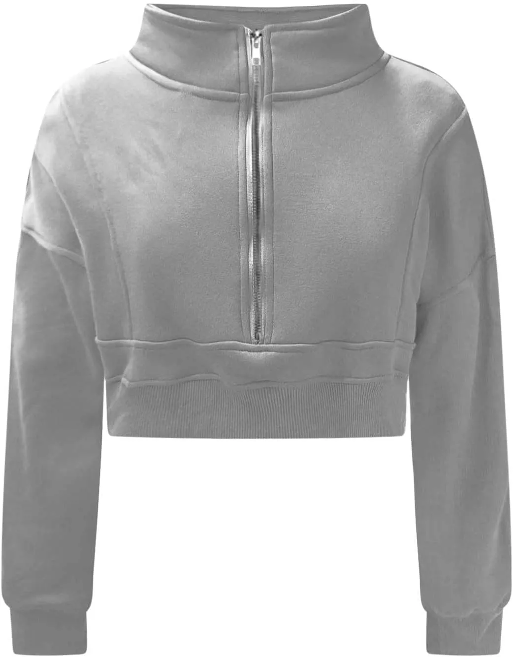 Women's Half Zipper Cropped Sweatshirts Hoodies,Casual V Neck Long Sleeve Pullover Tunic Comfy Basic Tops