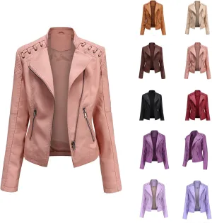 Women's Leather Jackets, Faux Motorcycle Moto Biker Coat Short Vegan Pleather Fashion
