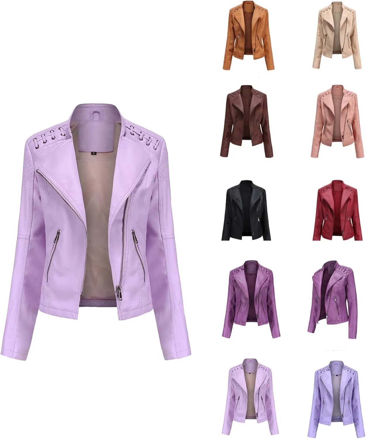 Women's Leather Jackets, Faux Motorcycle Moto Biker Coat Short Vegan Pleather Fashion
