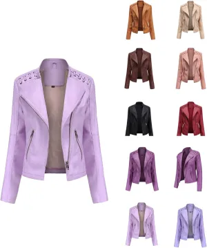 Women's Leather Jackets, Faux Motorcycle Moto Biker Coat Short Vegan Pleather Fashion
