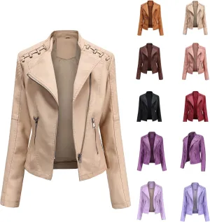 Women's Leather Jackets, Faux Motorcycle Moto Biker Coat Short Vegan Pleather Fashion