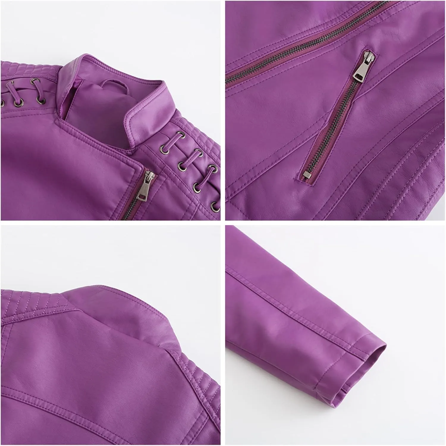 Women's Leather Jackets, Slim Motorcycle Moto Biker Coat Short Pleather Jacket