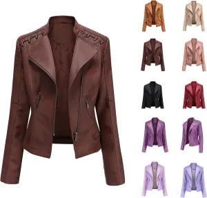 Women's Leather Jackets, Slim Motorcycle Moto Biker Coat Short Pleather Jacket