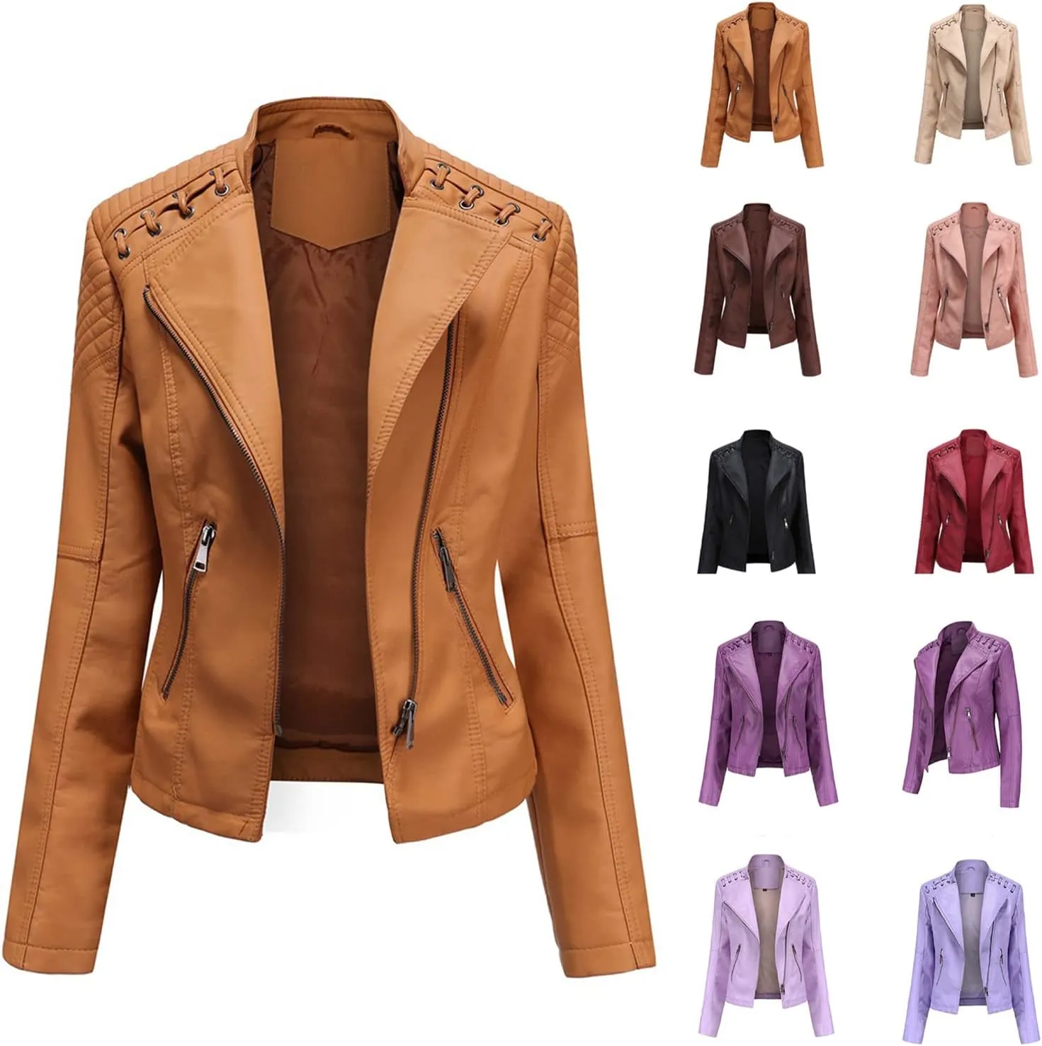 Women's Leather Jackets, Slim Motorcycle Moto Biker Coat Short Pleather Jacket