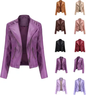 Women's Leather Jackets, Slim Motorcycle Moto Biker Coat Short Pleather Jacket