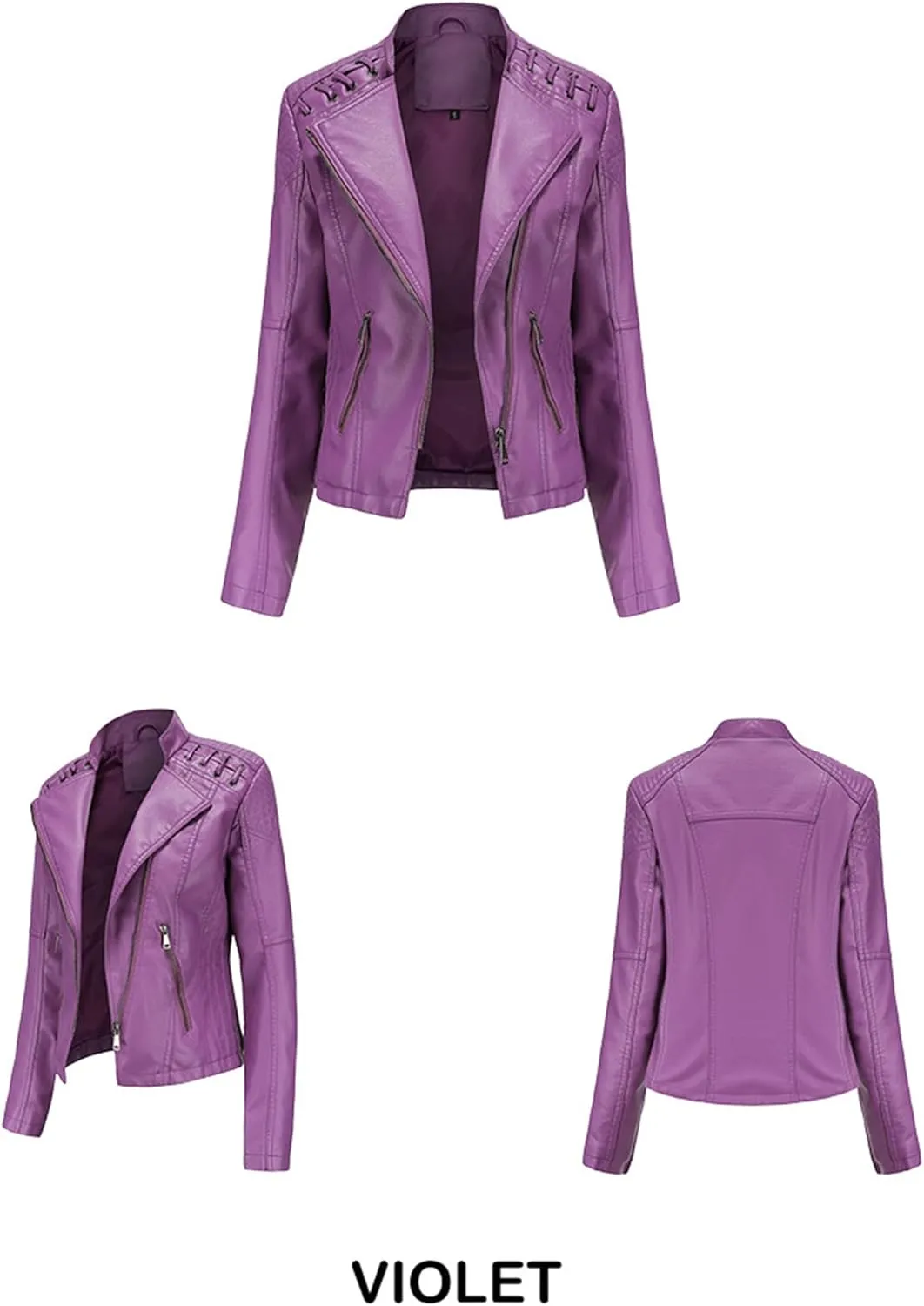 Women's Leather Jackets, Slim Motorcycle Moto Biker Coat Short Pleather Jacket