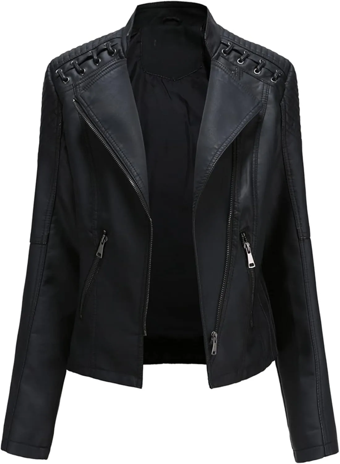 Women's Leather Jackets, Slim Motorcycle Moto Biker Coat Short Pleather Jacket