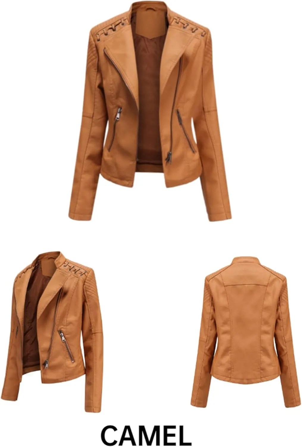 Women's Leather Jackets, Slim Motorcycle Moto Biker Coat Short Pleather Jacket
