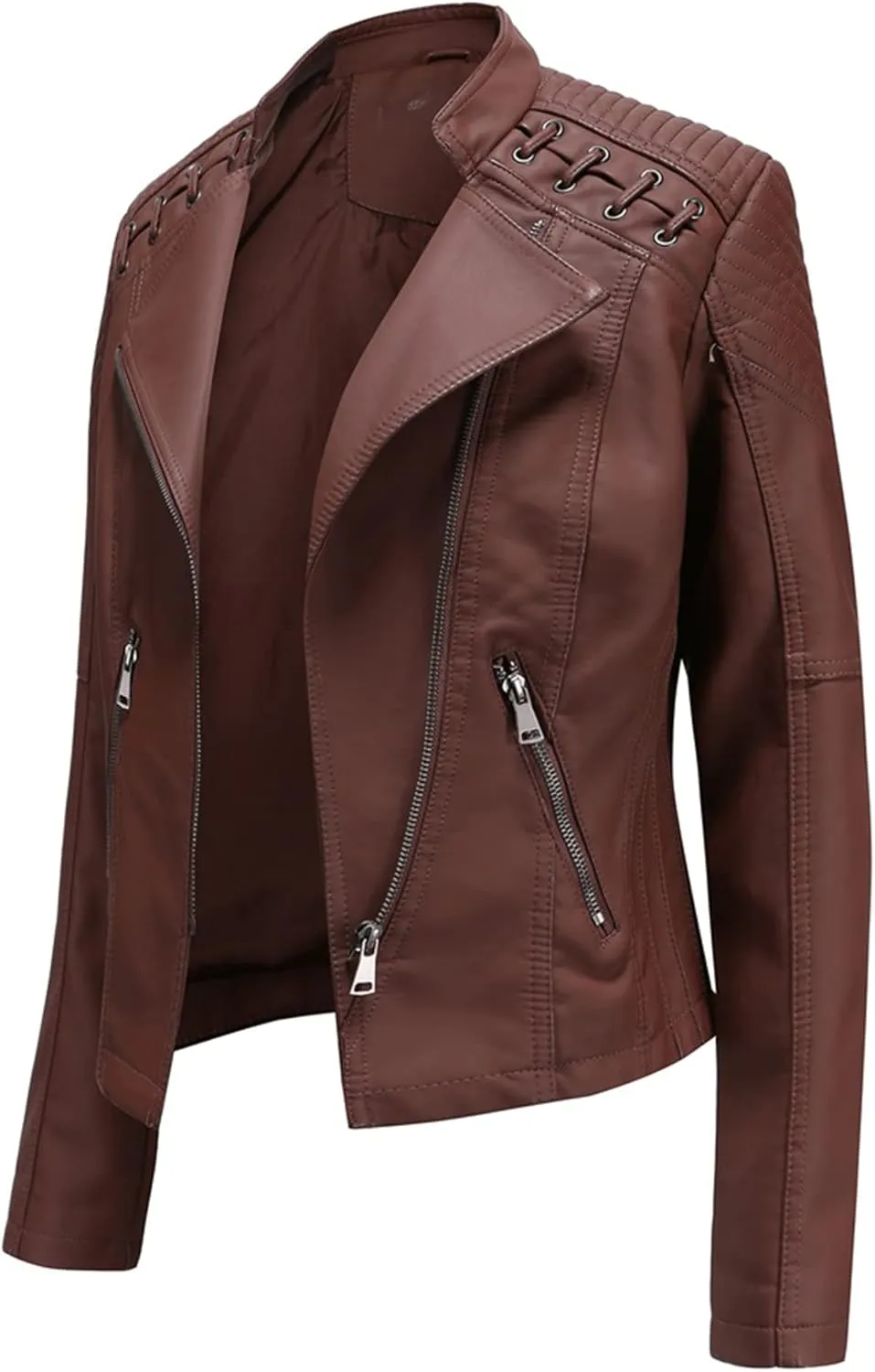 Women's Leather Jackets, Slim Motorcycle Moto Biker Coat Short Pleather Jacket