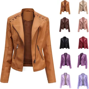 Women's Leather Jackets, Slim Motorcycle Moto Biker Coat Short Pleather Jacket