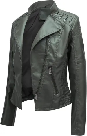 Women's Leather Jackets, Slim Motorcycle Moto Biker Coat Short Pleather Jacket