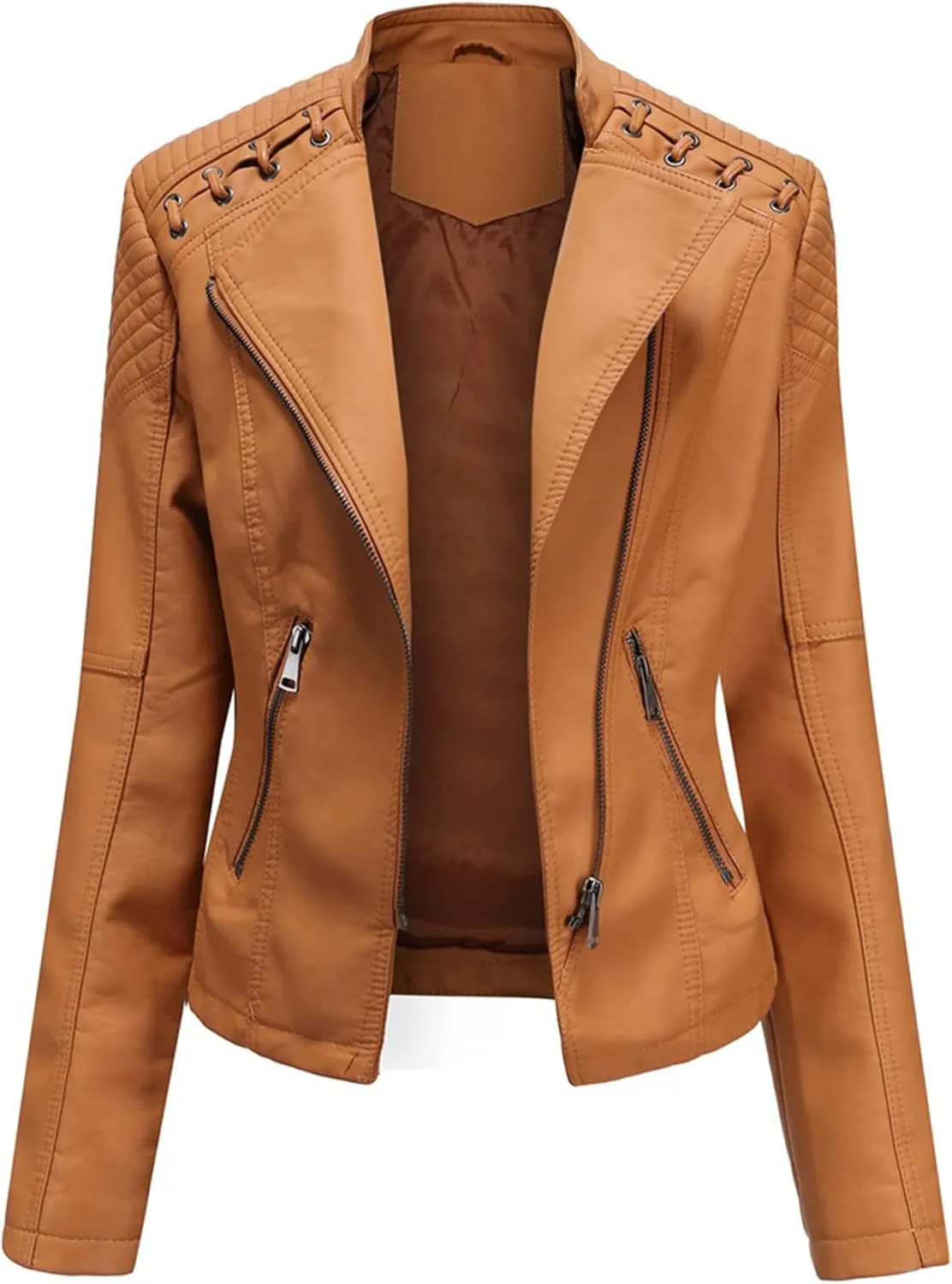 Women's Leather Jackets, Slim Motorcycle Moto Biker Coat Short Pleather Jacket