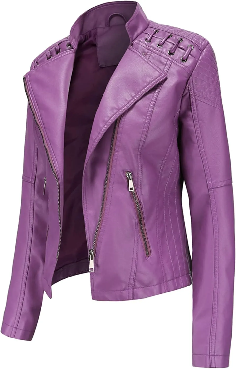Women's Leather Jackets, Slim Motorcycle Moto Biker Coat Short Pleather Jacket