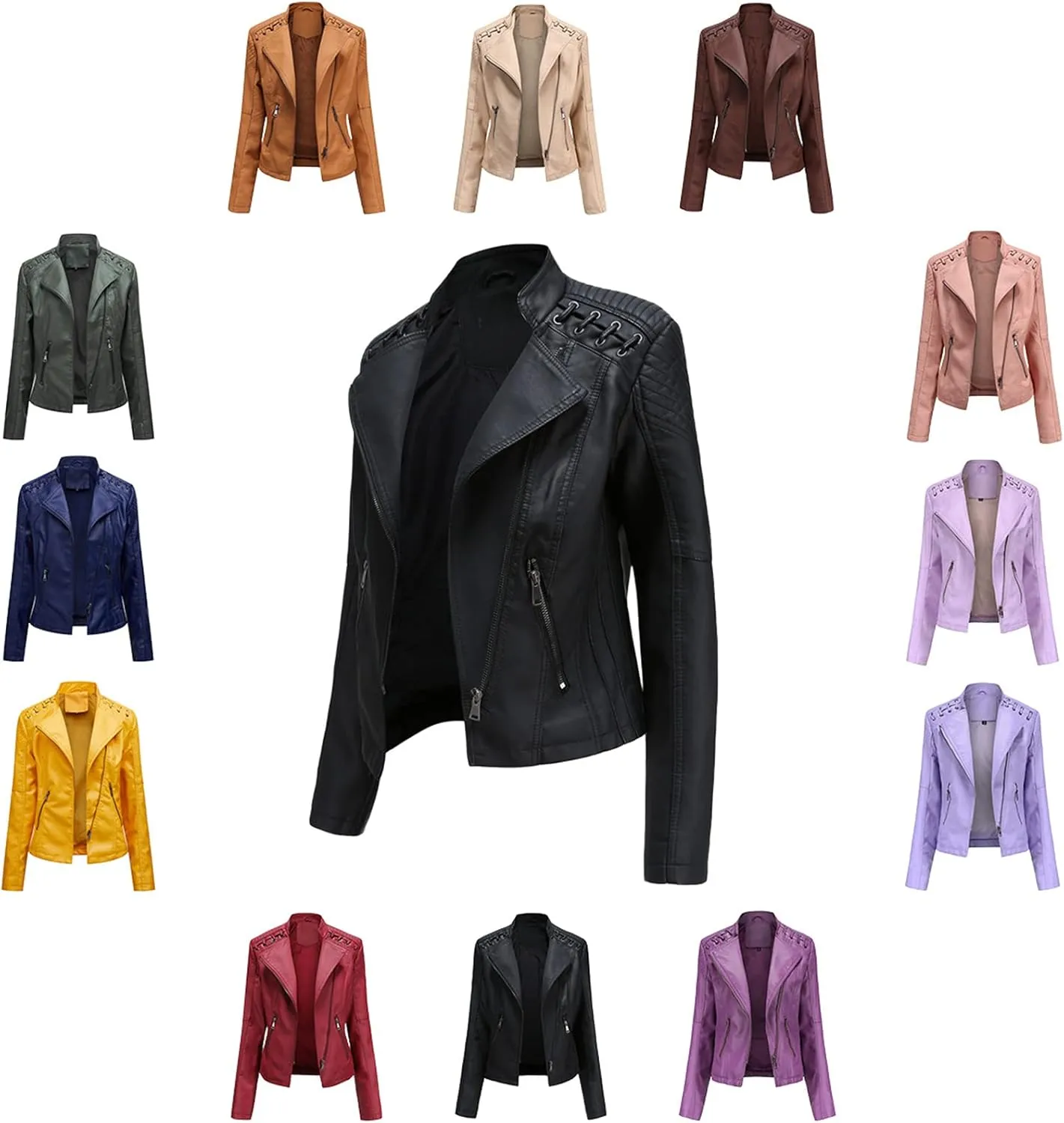 Women's Leather Jackets, Slim Motorcycle Moto Biker Coat Short Pleather Jacket