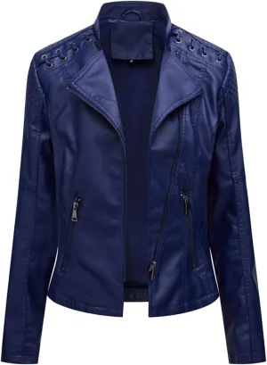 Women's Leather Jackets, Slim Motorcycle Moto Biker Coat Short Pleather Jacket