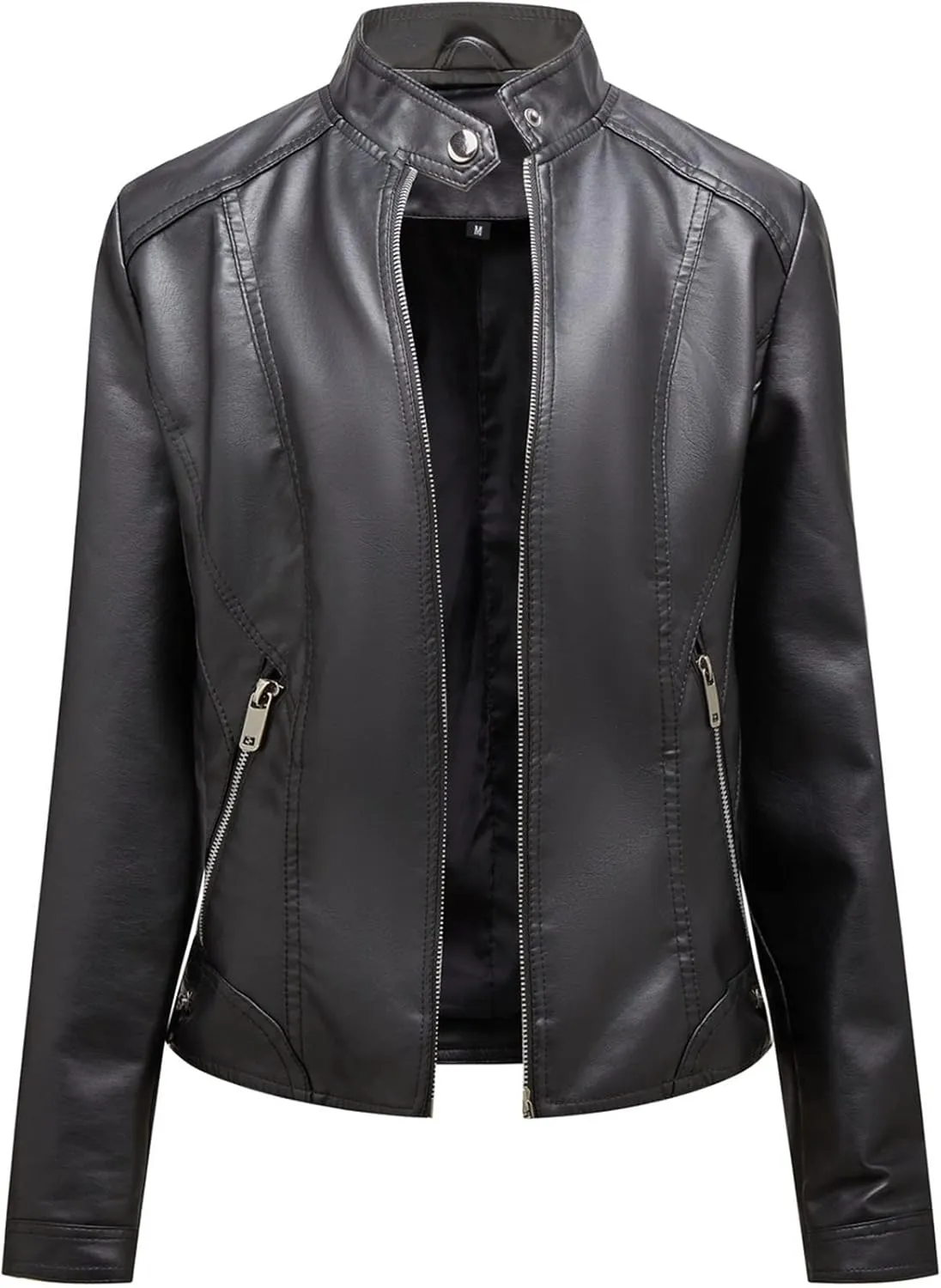 Women's Leather Racer Jacket, Faux Leather Casual Short Jacket Fashion Moto Biker Leather Outwear Coat