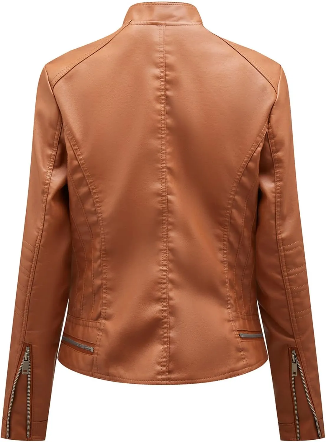 Women's Leather Racer Jacket, Faux Leather Casual Short Jacket Fashion Moto Biker Leather Outwear Coat