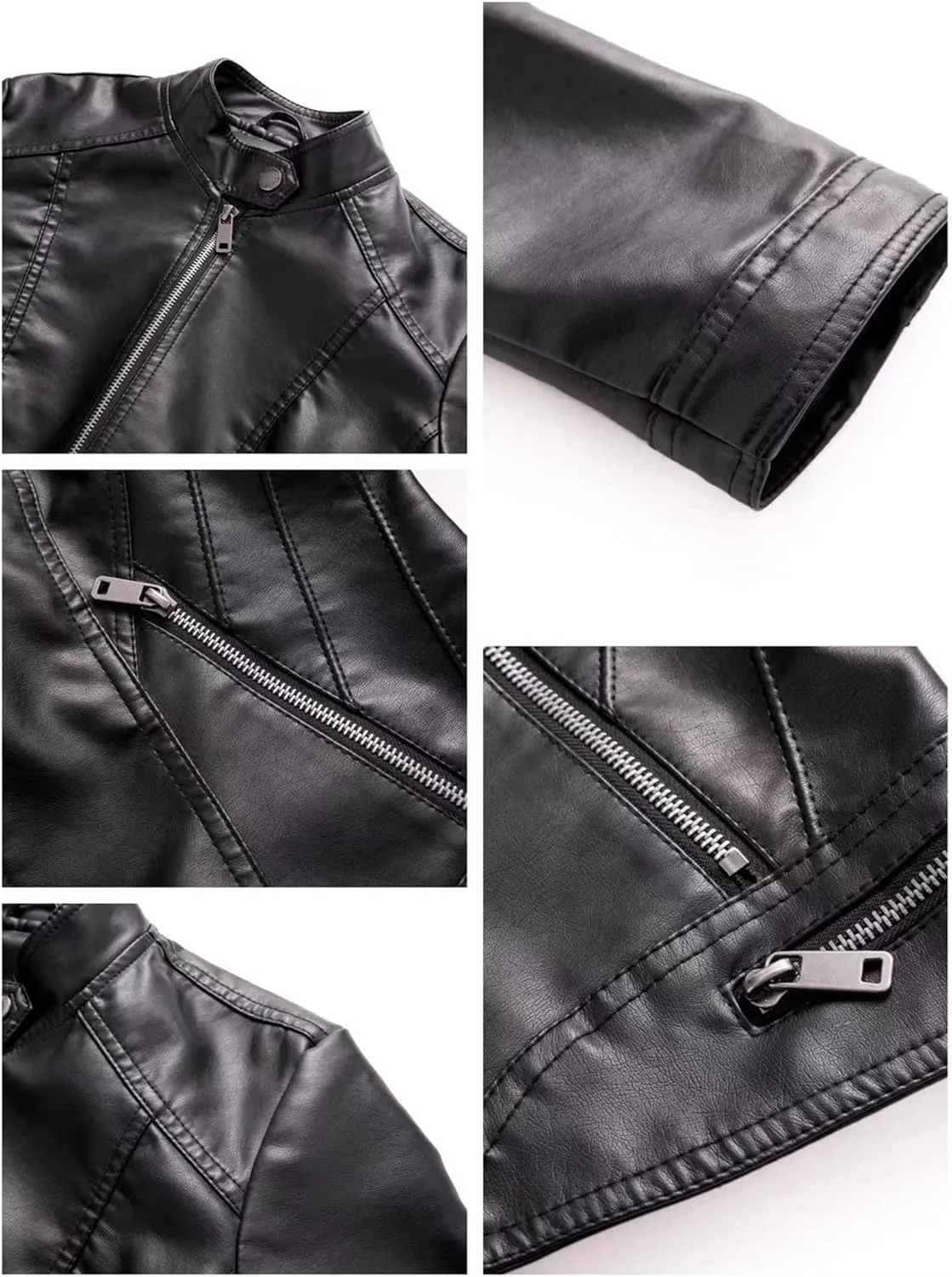 Women's Leather Racer Jacket, Faux Leather Casual Short Jacket Fashion Moto Biker Leather Outwear Coat