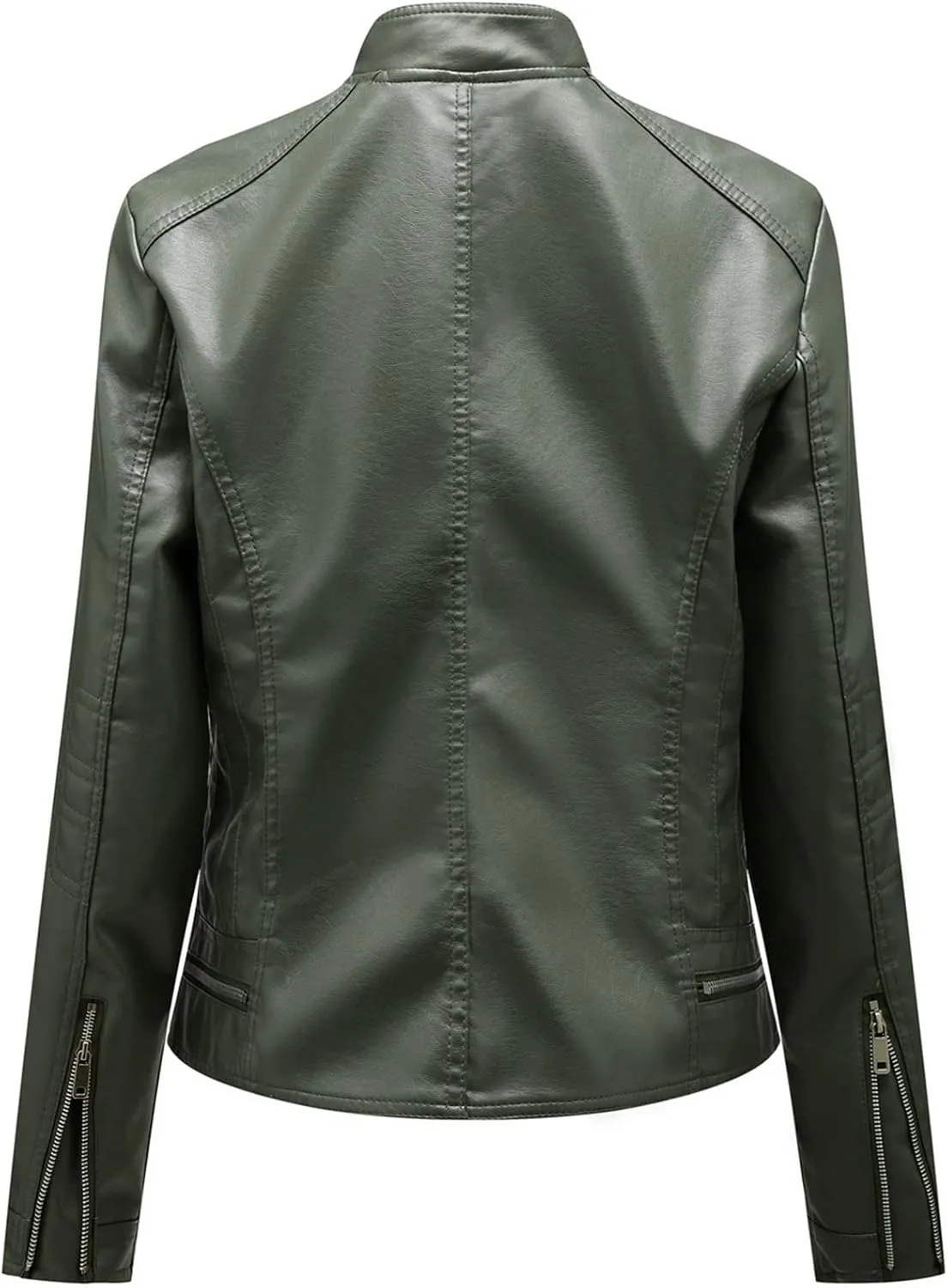 Women's Leather Racer Jacket, Faux Leather Casual Short Jacket Fashion Moto Biker Leather Outwear Coat